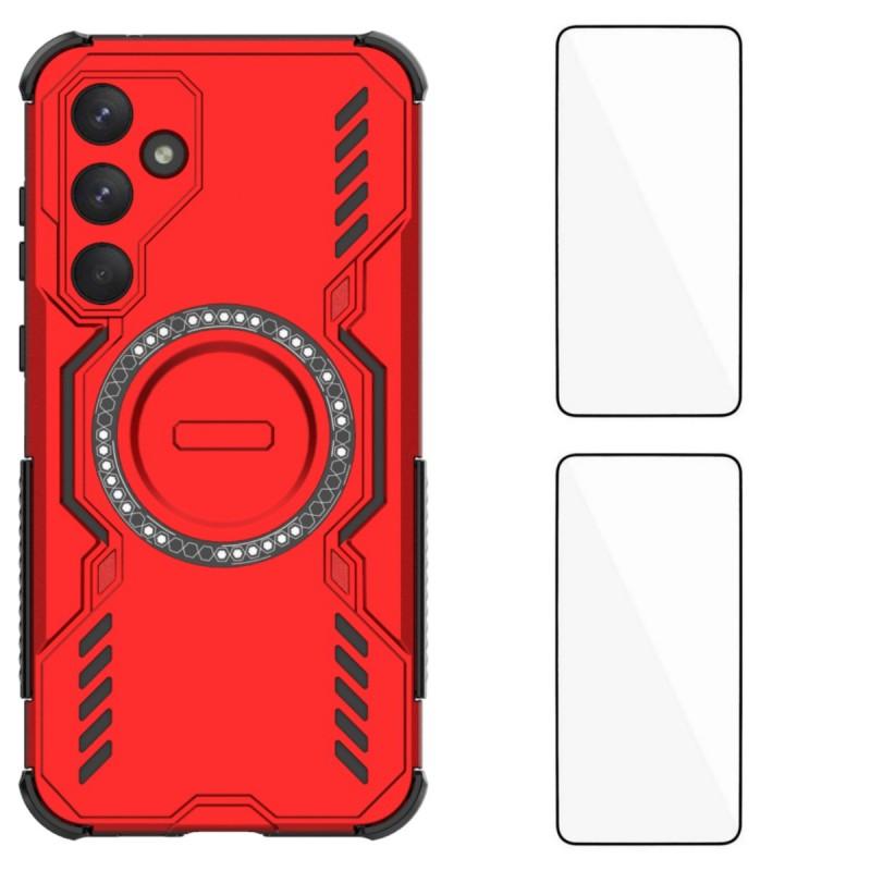 For Samsung Galaxy A55 5G Magnetic Case WANLONFENG DJ Series PC TPU Phone Cover with 2Pcs Tempered Glass Film