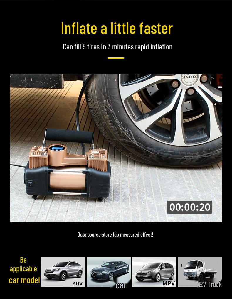 High-Pressure 12V Dual Cylinder Portable Car Tire Inflator