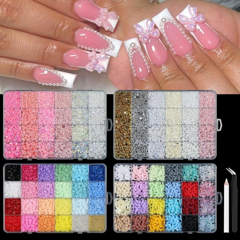 24-Grid Flat Back Resin Pearls for Nail Art with Long Lasting Shine and Colorful Nail Decorations