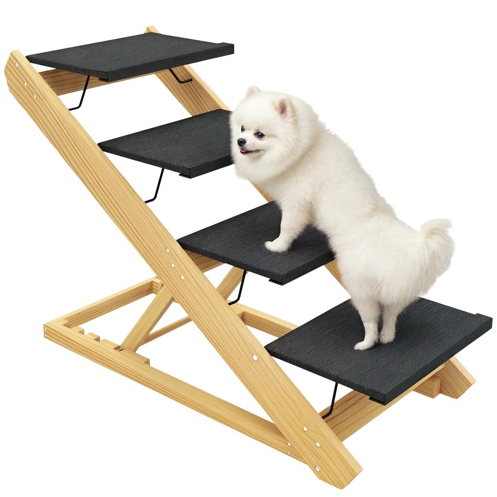 Adjustable Dog Steps Dog Ramp, 4-Step Non-slip Pet Stairs for Large Sized Dogs, Foldable Dog Stairs for Bed Sofa