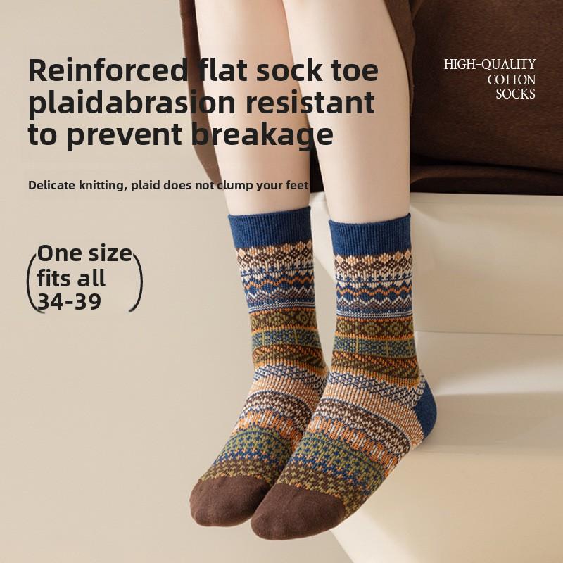 5 Pairs of Women's Spring and Autumn Vintage Ethnic Style Trendy Mid Calf Stackable Socks