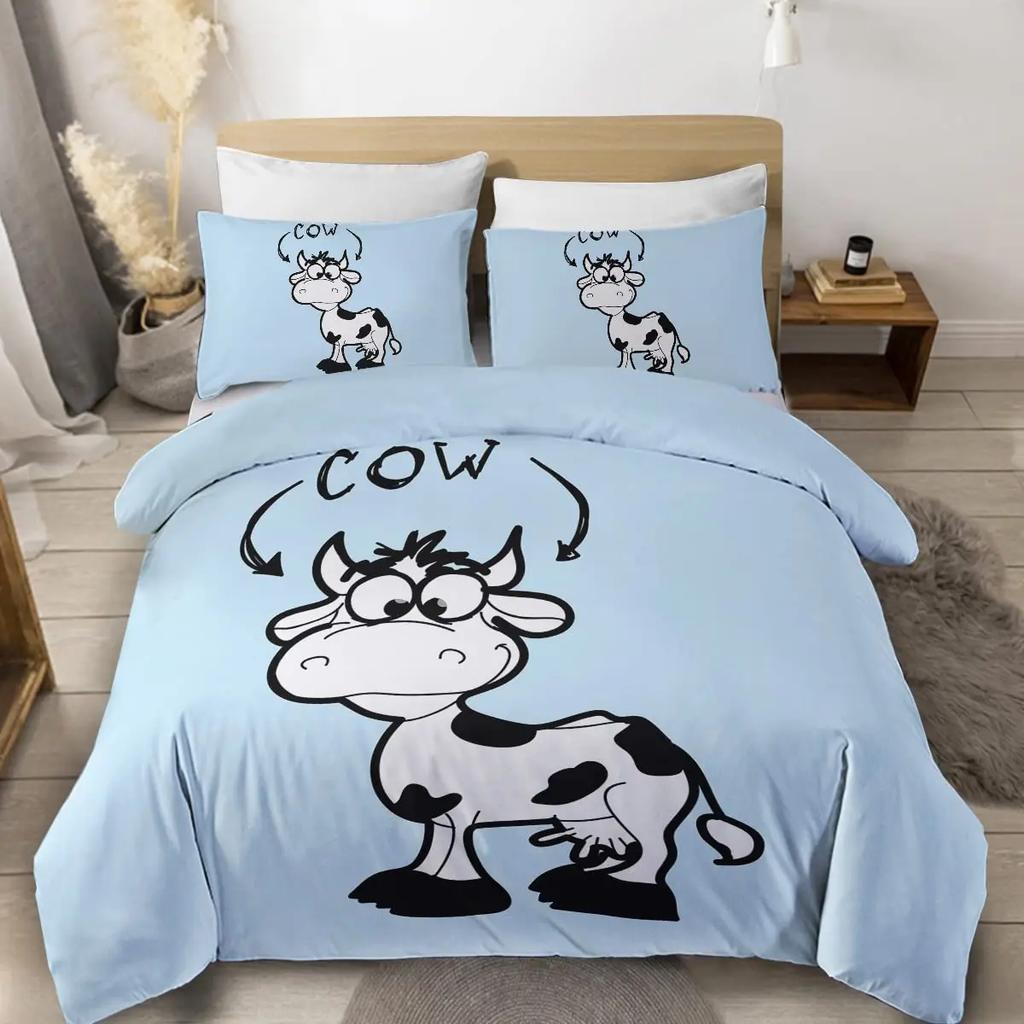 Farmer Cow Print Duvet Cover Set Oil Painting Cow Bedding Set Vintage Animals Dog Pig Chicken Printed Comforter Cover Full Size