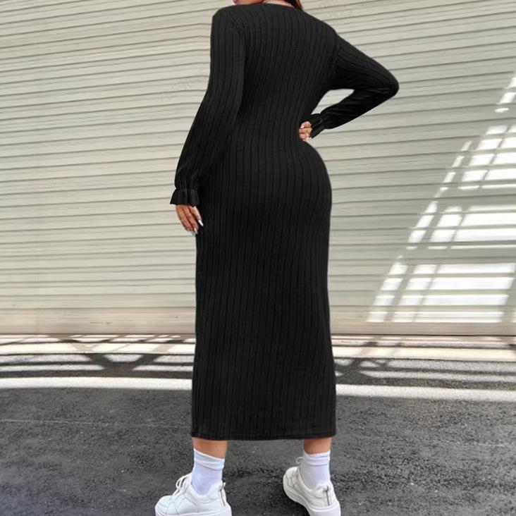 Dames Sexy Elegante Effen Jurk met Lange Mouwen - Grote Maten - Lente 2026 Collectie