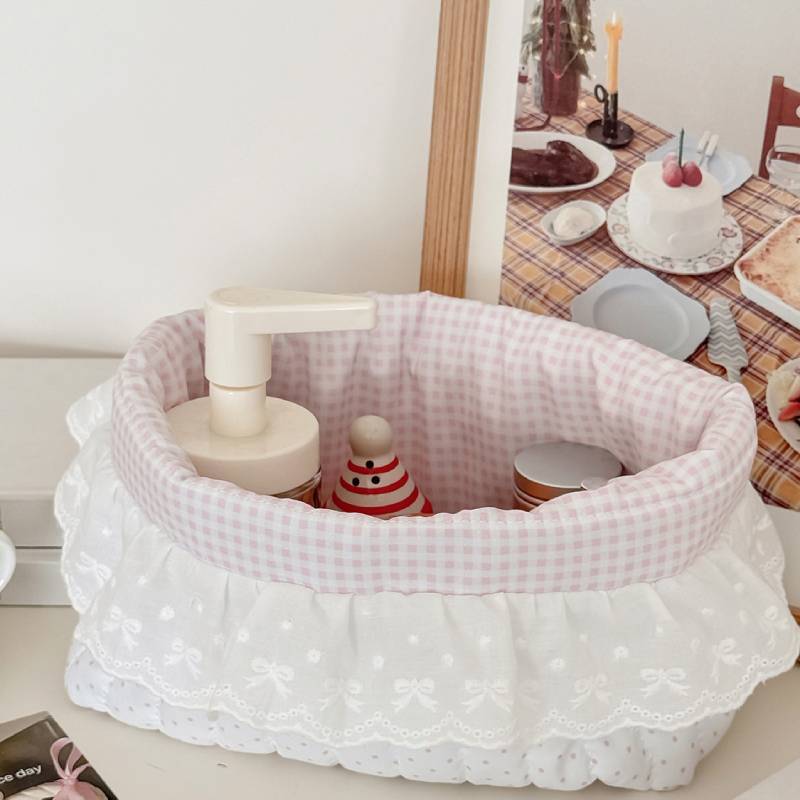 Cotton Dot Edge Storage Basket With Lace Details For Home Organization And Gift Ideas