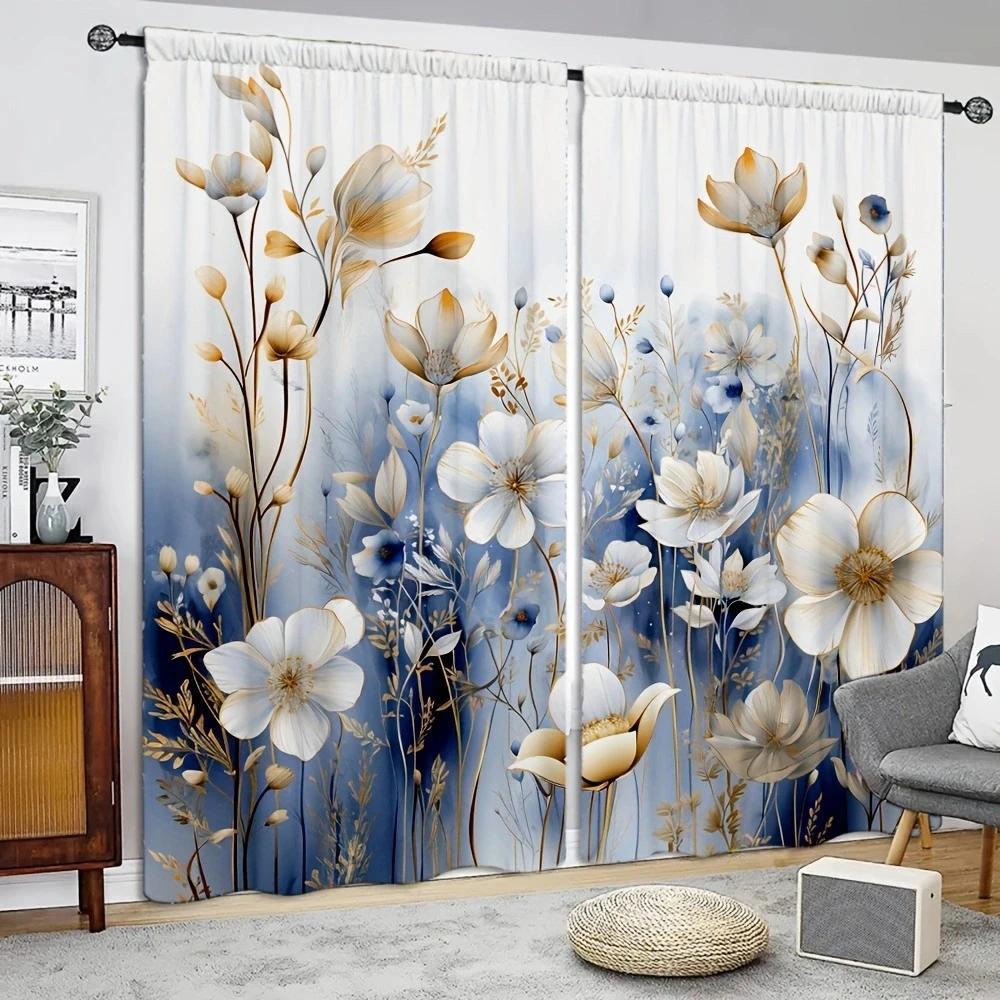 

Flower Printed Curtain Home Decor Window Treatment Bedroom Kitchen Living Room Curtains Made Of Polyester With Rod Pocket Sitting W100*H70(CM)-Hooks&2PCS