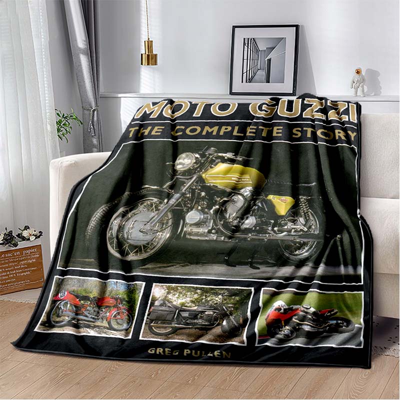 3D Retro Motorcycle G-Guzzi Flannel Printed Blanket Home Sofa Bed Warm Oversized Home Bedding Office Picnic Gift Soft Blanket