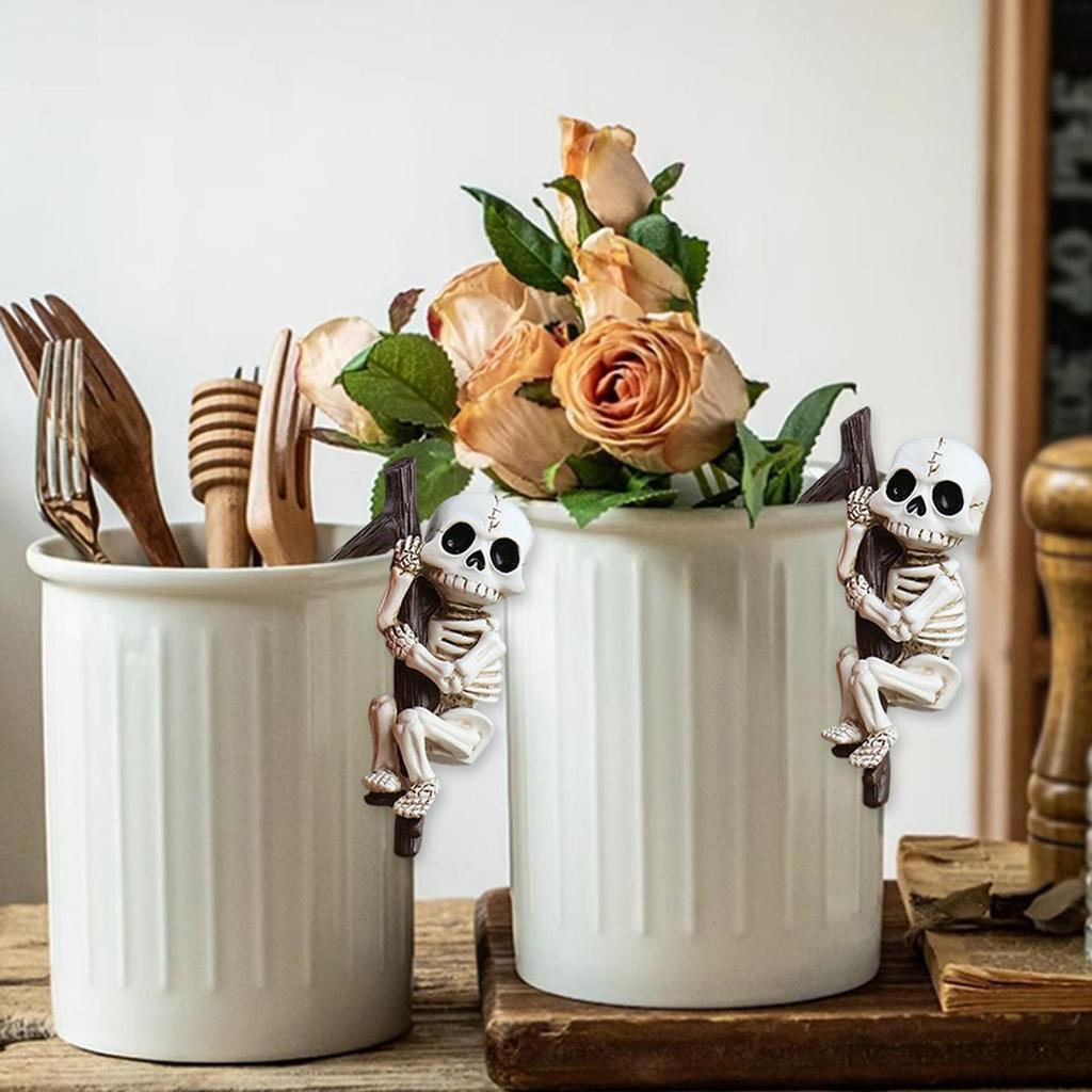 Halloween Skeleton Decorations Skull Spooky Decor Plant Pots Hanger 2 Pieces Resin Halloween Decorations for Pen Holder Planter