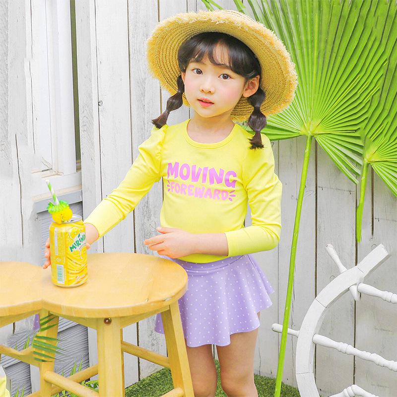 Purple Girls' Long Sleeve Sun Protection Quick-Dry Swimsuit Set for Small to Medium Children