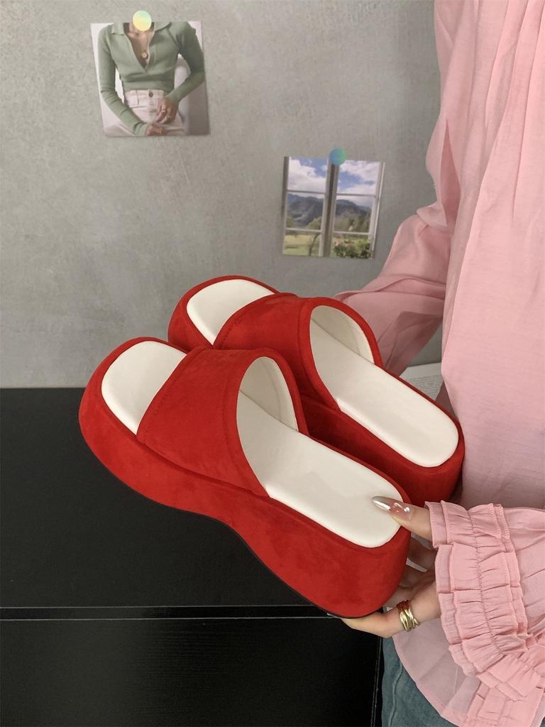 Muffin thick-soled one-word cool slippers women's shoes casual wear new versatile retro red sandals