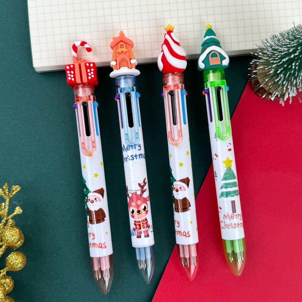 Christmas 6-Color Santa Claus Ballpoint Pen: Multi-Color Push-Button Journaling Pen for Students