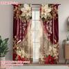 2pcs Elegant Christmas Print Curtains – Poinsettia & Gold Floral Design for Bedroom   Living Room   Kitchen & Office