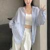 Striped Polo Collar Long-sleeved Shirt Women's Thin Spring and Autumn Lazy Style Loose Sunscreen Shirt Mid-length Top