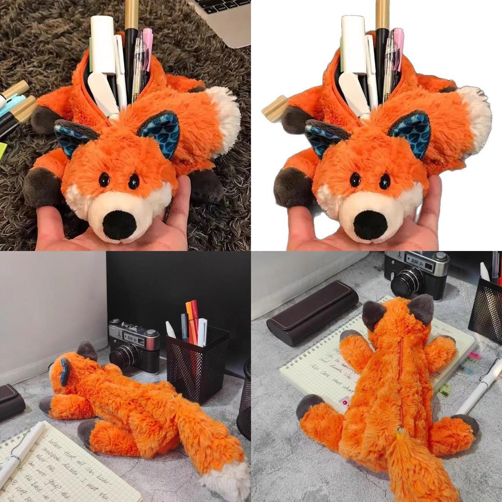 Cute Fox Pencil Case With Plush Material For Kids And Students