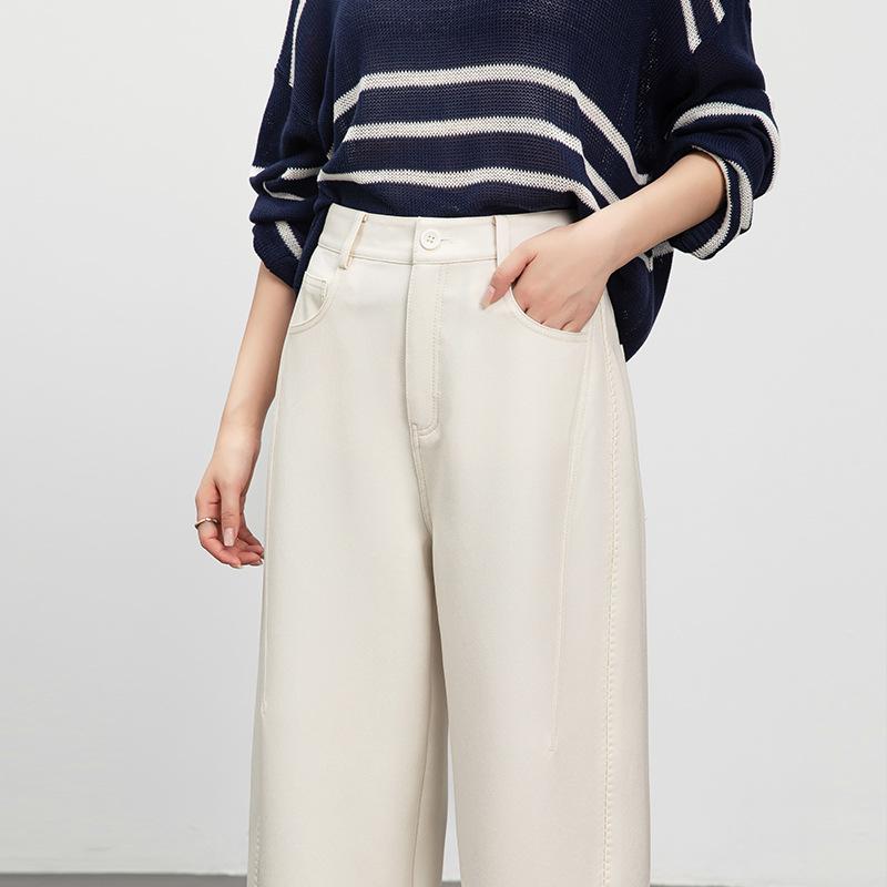 Imitation jeans women's loose spring and autumn high waist nine-point sickle casual pants design is thin and versatile new wide-leg pants