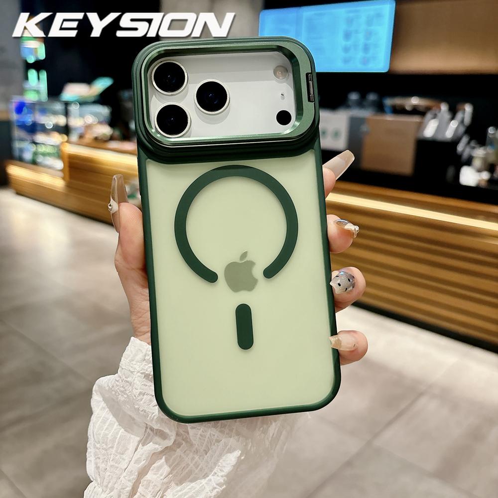 KEYSION Metall-Objektivständer Handyhülle für MagSafe für iPhone 17 Pro Max 17 Air Magnetisch Transparent Matt PC+TPU Stoßfeste Hülle