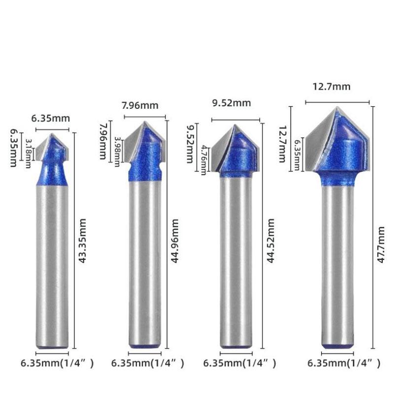 1/4inch 6mm Shank 90 Degree V Groove Template V-Groove V Grooving Router Bitit Carbide Milling Cutter Wood Drilling