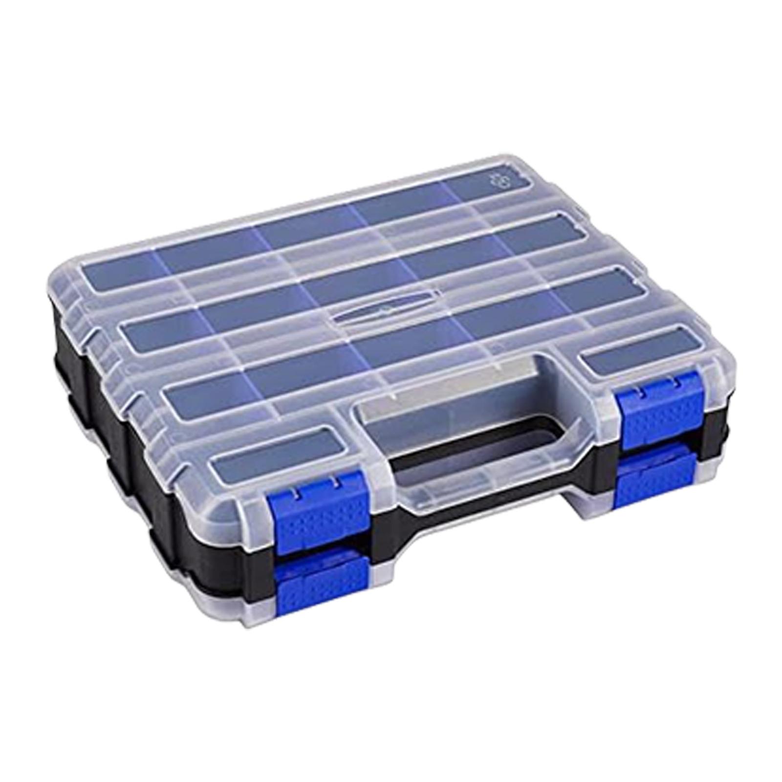

Tool Box with Clear Lid Double Side 34-Compartments Organizer Box with Removable Dividers for Hardware Screws синій