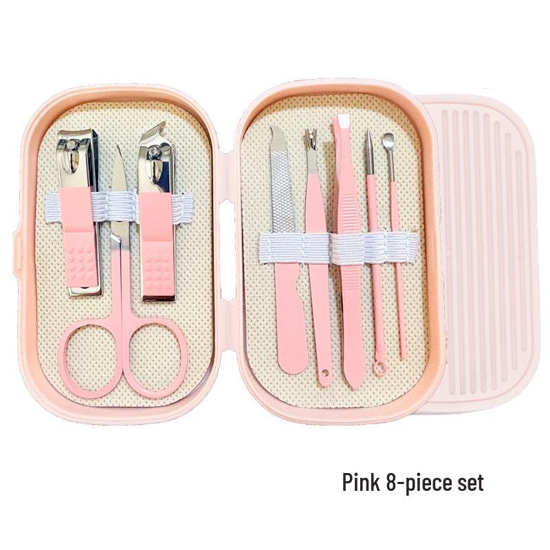 Stainless Steel Nail Clippers Set: Portable Mani-Pedi Tools with Ear Pick, Pedicure Knife, Oblique Clippers, and Dead Skin Scissors.