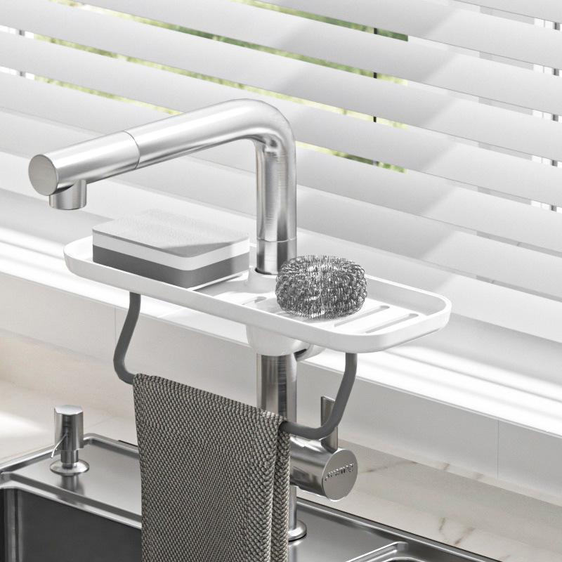Kitchen Sink Organizer Dish Drainer Sponge Holder Water Faucet Storage Basket for Towels and Utensils