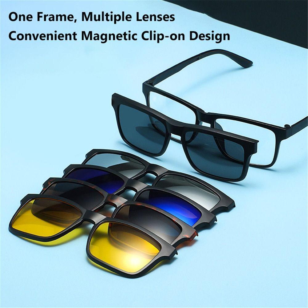 UV400 Protection Polarized Magnetic Clip On Sunglasses Cycling/Driving Sunglasses Set with Pouch 6 Iin 1 Clip Cycling Glasses