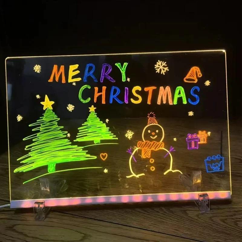LED Note Board Night Light with 7 Colors Pen Lighted Acrylic Drawing Board Glowing Message Marker Board For Office School Home