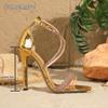 Damen Gold Stiletto Sandalen Strass Riemchen Offene Zehenpartie Hoher Absatz Schuhe Knöchelriemen Mode Party Sandalen Damen Elegante Schuhe
