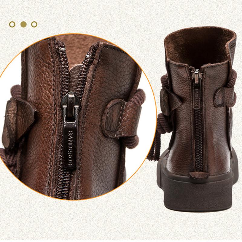 Johnature Hohle, atmungsaktive Retro-Sommerstiefel aus echtem Leder mit Reißverschluss hinten und römischen Sandalen mit dicker Sohle für Damen
