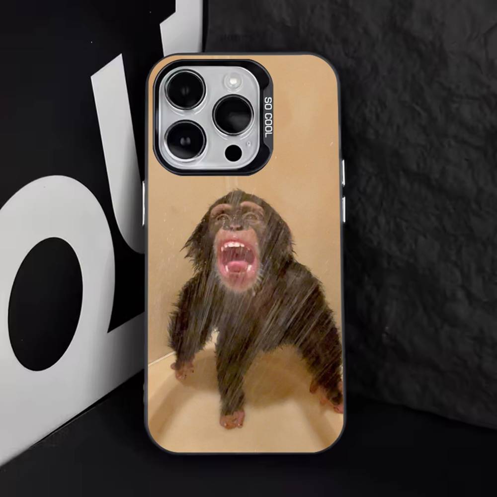 Funny Cute Monkey Phone Case For iPhone 11,12,13,14,15,16,17,Pro,Max,Plus,E,Air,Mini IMD Matte Black