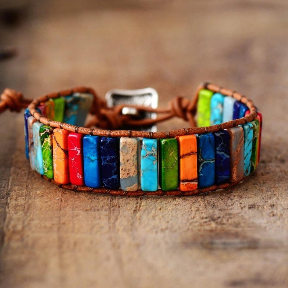 Hand Jewelry Rainbow Stone Bracelet Colorful Bohemian Style Bangle Beads Braided Bracelets  Women