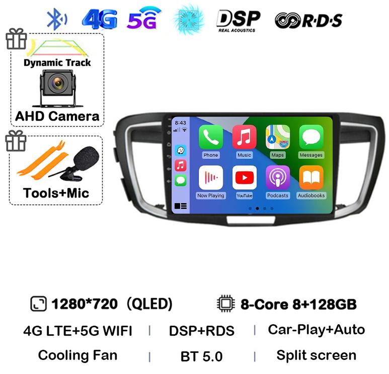 Android 14 Carplay Auto For Honda Accord 9 2.4L 2.0L 2012 - 2018 WiFi+4G Car Radio Multimedia Video Player GPS Navigation Stereo