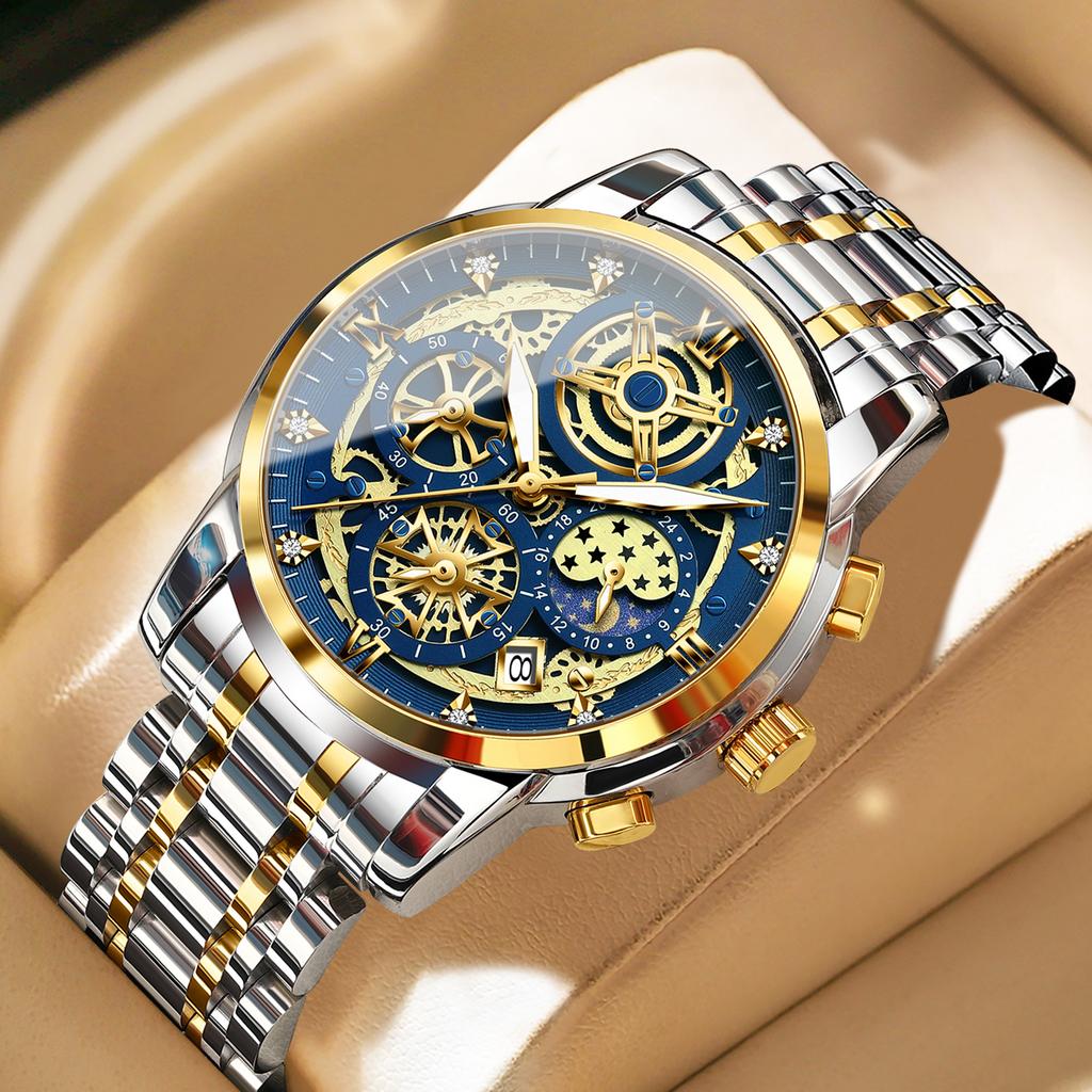 BINBOND Luxury Man Watch Waterproof Luminous Chronograph Date Men Watch Stainless Steel Quartz Men's Watches