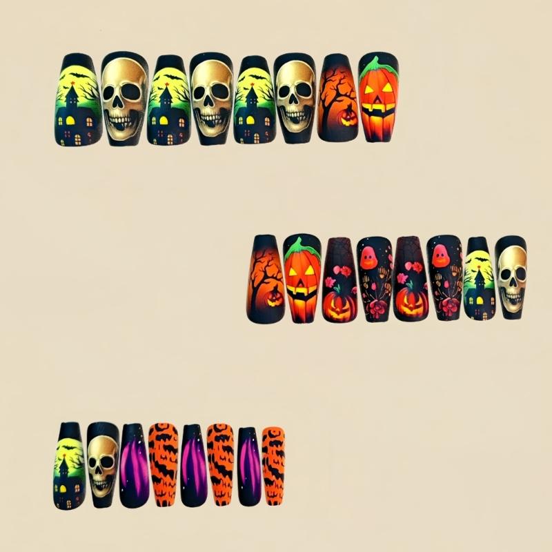 Halloween Press On Nail 24PCS Blush Detachable Artificial Nail -Light ABS For Women Party