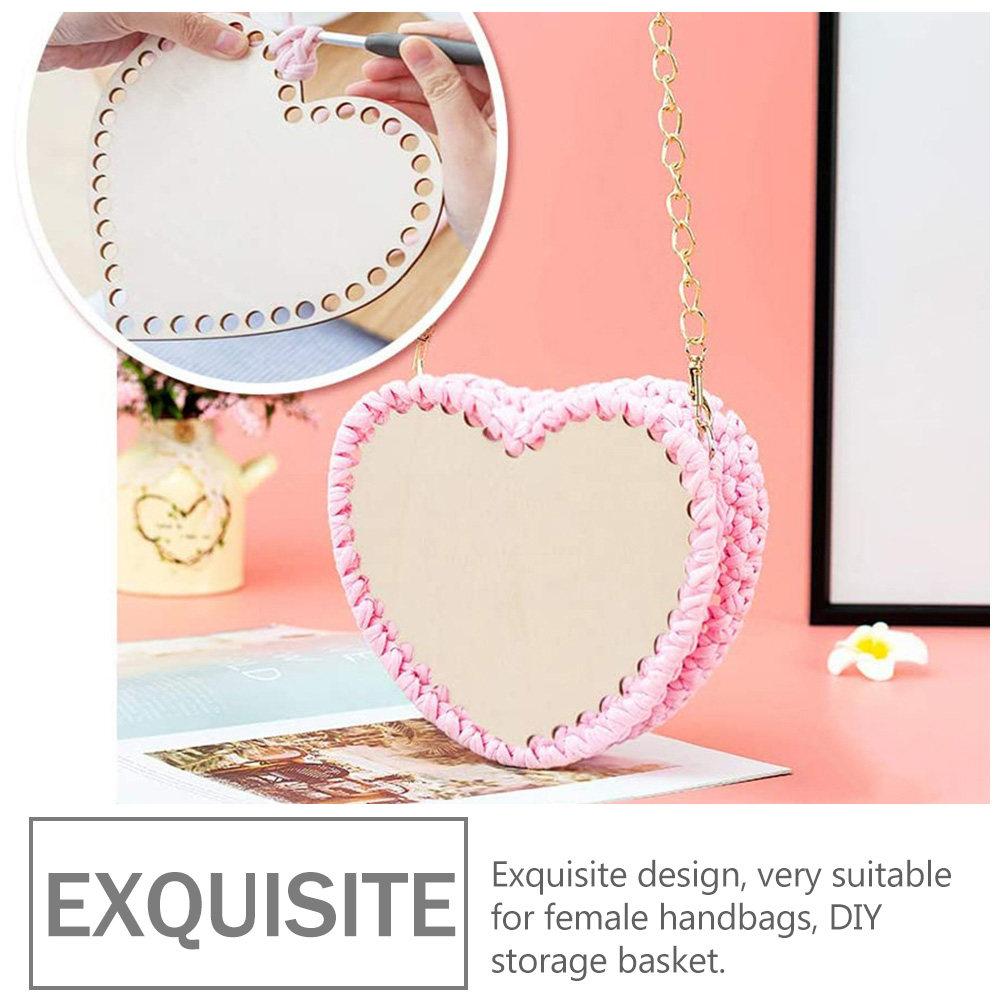 2Pcs Heart Shape Wooden Basket Bottom DIY Crochet Bag Base Natural Wood Bag Bottom for Beginners Shaping Pad Basket Weaving
