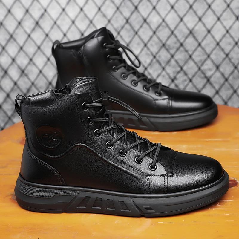 Fashion High Quality Designer Vintage Casual Leather Boots Outdoor Walking Business Tooling Boots Lace Up Fashion Comfy Motorcycle Boots