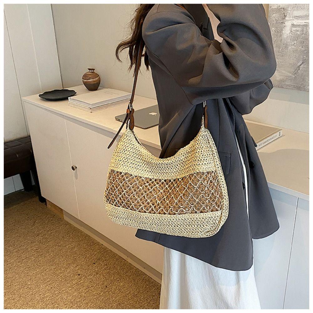 Simple Weave Tote Bag Fashion Summer Beach Straw Handbag Casual Bohemian Shoulder Bag Girls