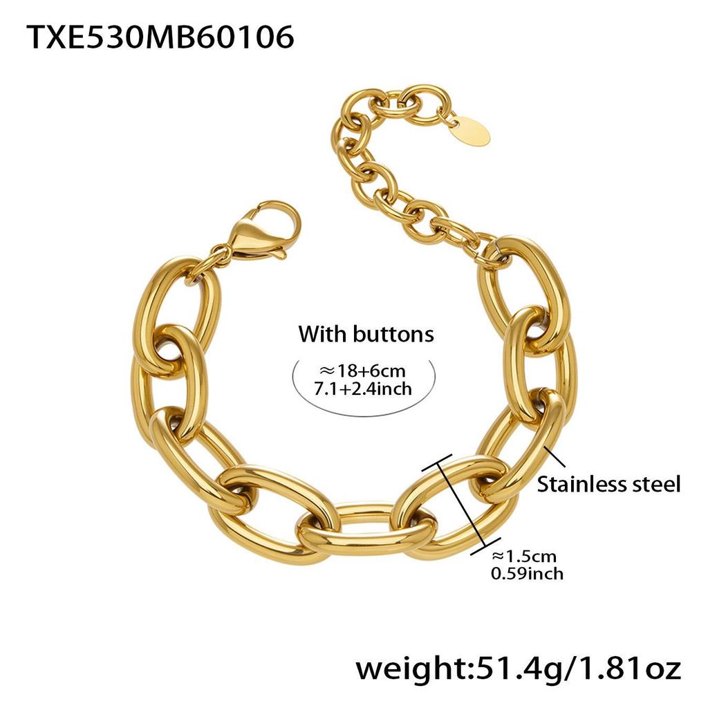 18K Gold-Plated Hip Hop Chain Necklace & Bracelet Set - European & American Style, Stainless Steel, Simple Luxury