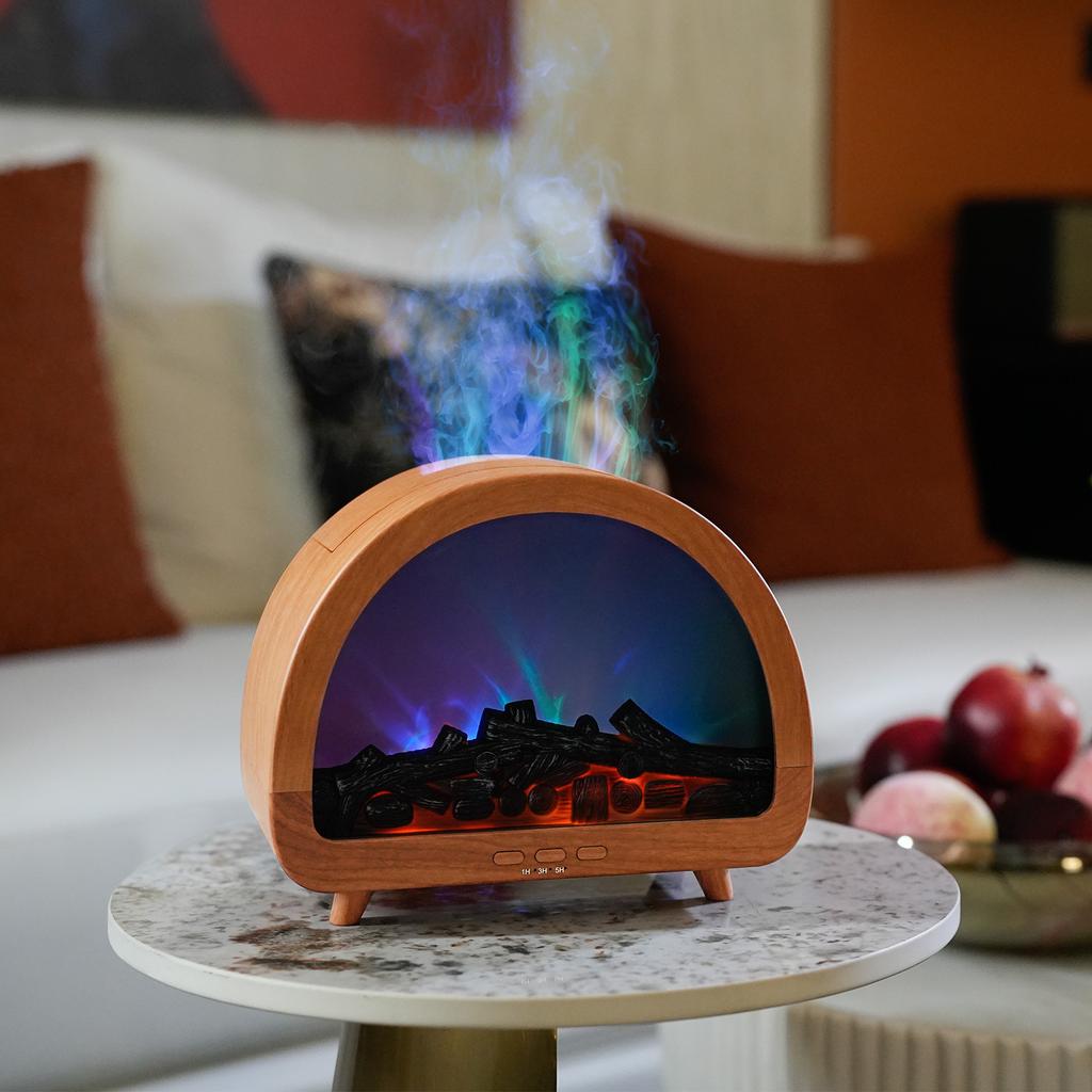 3D Creative Fireplace Humidifier Aromatherapy Diffuser Ambient Lighting Remote-Controlled Smart Humidifier