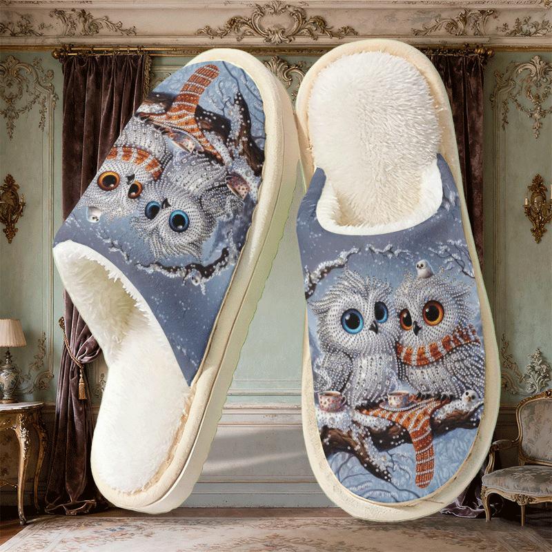 Men s Cotton Slippers with Double Owl Print Pattern 38-39