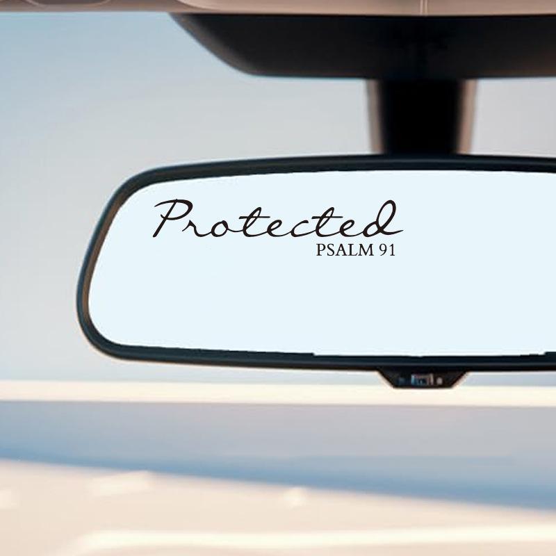 1Sheet Protected Psalm 91 Car Rearview Mirror Decal Vinyl Religious Faith Sticker Self Adhesive Decor For Car Interior Accessory