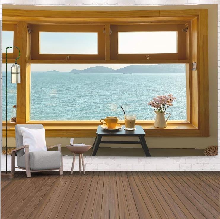 Berglandschaft vor dem Fenster, hängender Wandteppich, Wanddekoration für Zuhause, Büro, Wohnzimmer