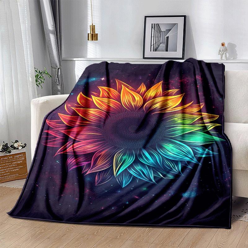 1pc Sunflower Printing Lightweight Flannel Blanket, Comfortable and Warm Blanket, for Camping Sofa Bed and Couch Office, Suitable for Gift Bl