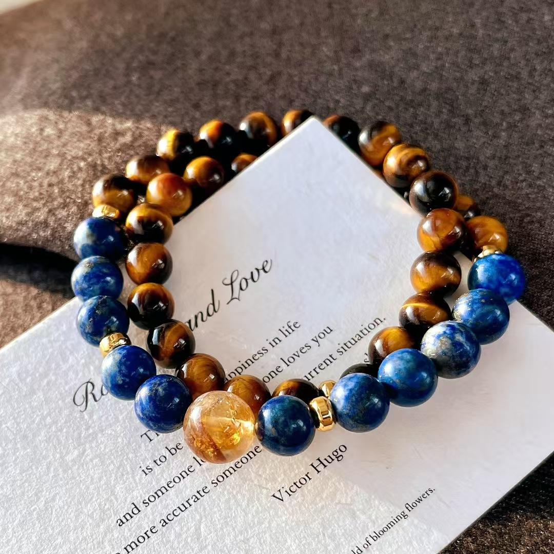 Retro High-Quality Natural Lapis Lazuli High-Quality Tiger S Eye Stone Citrine Double-Layer Bracelet Bracelet.