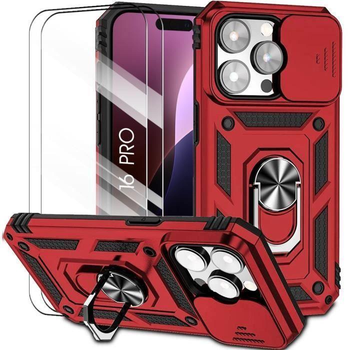 Protective Case - BOOLING - for iPhone 16 Pro - Rigid Shockproof - Ring Stand - 2 Tempered Glasses
