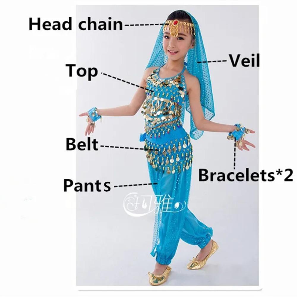 Ensemble Costumes de Danse du Ventre Enfants Danse Orientale Filles Danse du Ventre Inde Vêtements de Danse du Ventre Enfant Enfants Indien 6 Couleurs