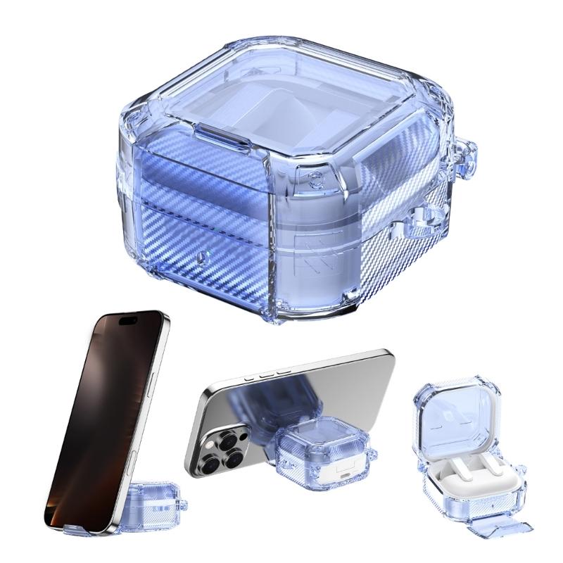 Transparent Shockproof Cover For Buds4/4Pro Headphone Featuring Carabiner Clip Wireless Charging Support Phone Holder