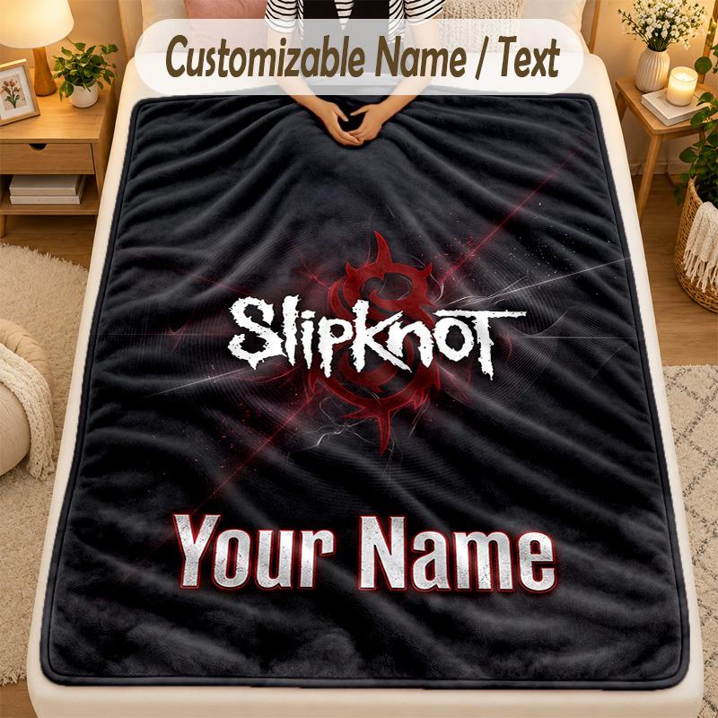 Flanell-DeckeSlipknot Benutzerdefinierter Name Text Personalisierte Weiche Warme Überwurfdecke Heimdekoration Geschenk