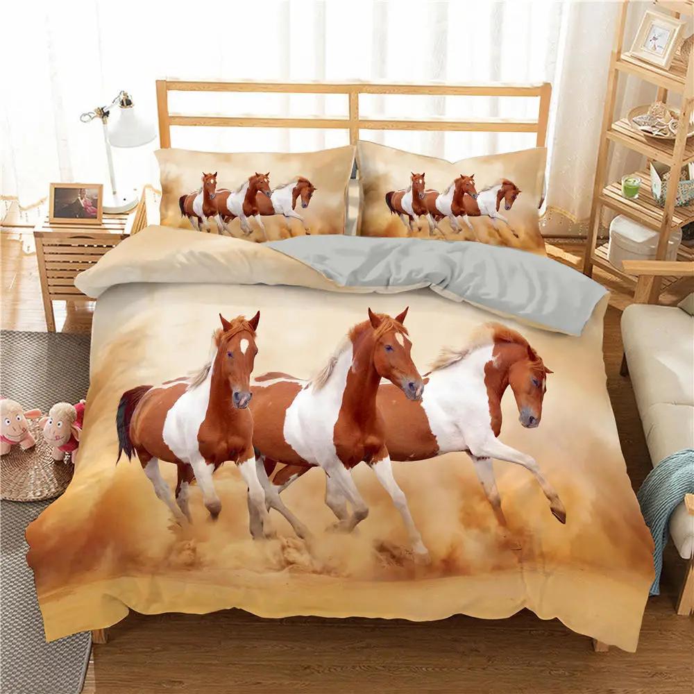 Cherry Blossoms Horse Comforter Cover Bedding Sets For King 3D Print Grassland Animals Quilt Cover Set High Quality Microfiber
