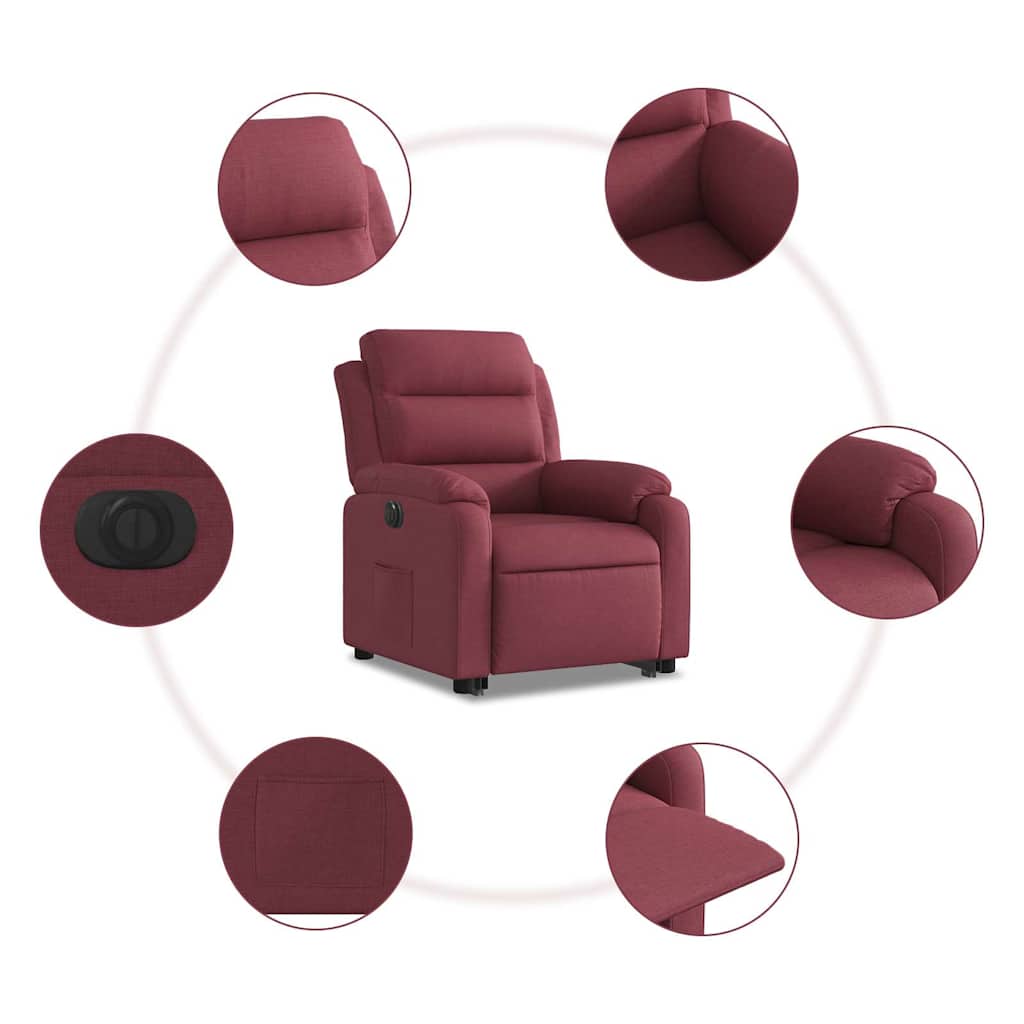 Recliner Chair with Lift Assistance Electric Wine Red Fabric