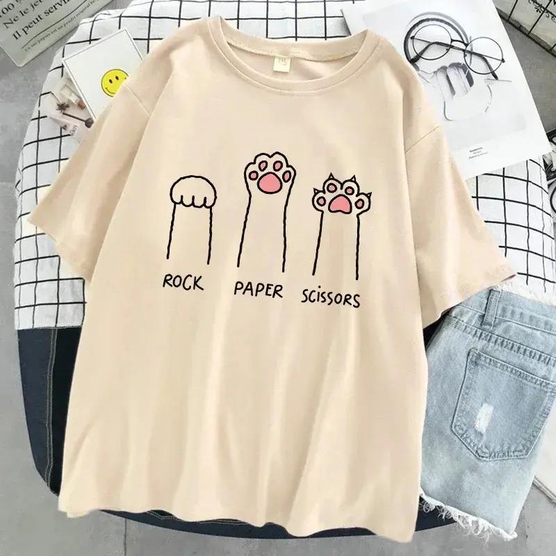 Camiseta Feminina Com Estampa Rock Paper Scissors Fun Cat, S S