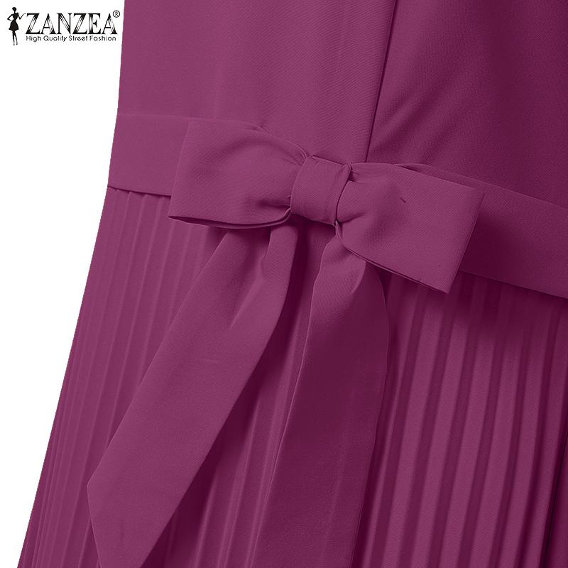 ZANZEA Kobieca Letnia Sukienka Casual z Kwadratowym Dekoltem i Krótkim Rękawem